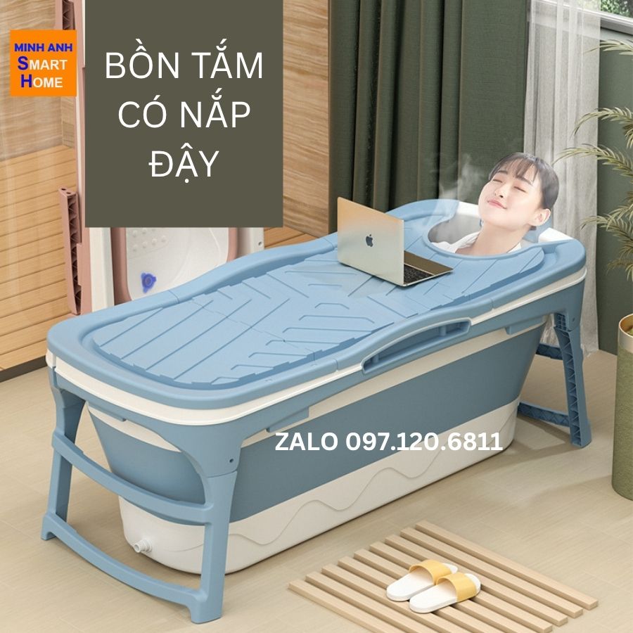 bồn tắm xếp gọn cho người lớn có nắp đậy giữ nhiệt